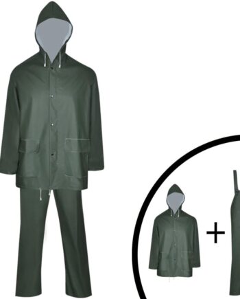 Vandtæt Heavy Duty Delt Regnsæt Med Hætte Grøn