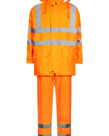Vis Regnsæt Med Jakke Bukser Polyester Kvalitet Vis Orange