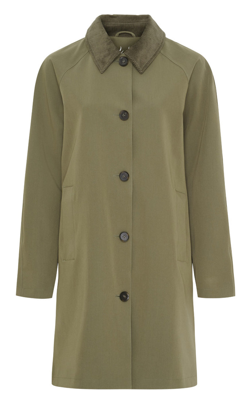Notyz Frakke Regnjakke Fløjlskrave Dusty Olive