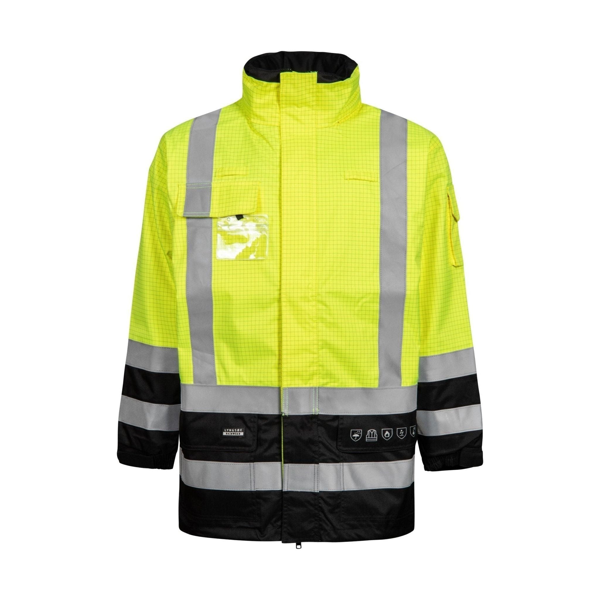 Lyngsøe Brandhæmmende Vis Regnjakke Rivfast Lr11355 Saturn Yellow Black Regntøj Beklædning Discount