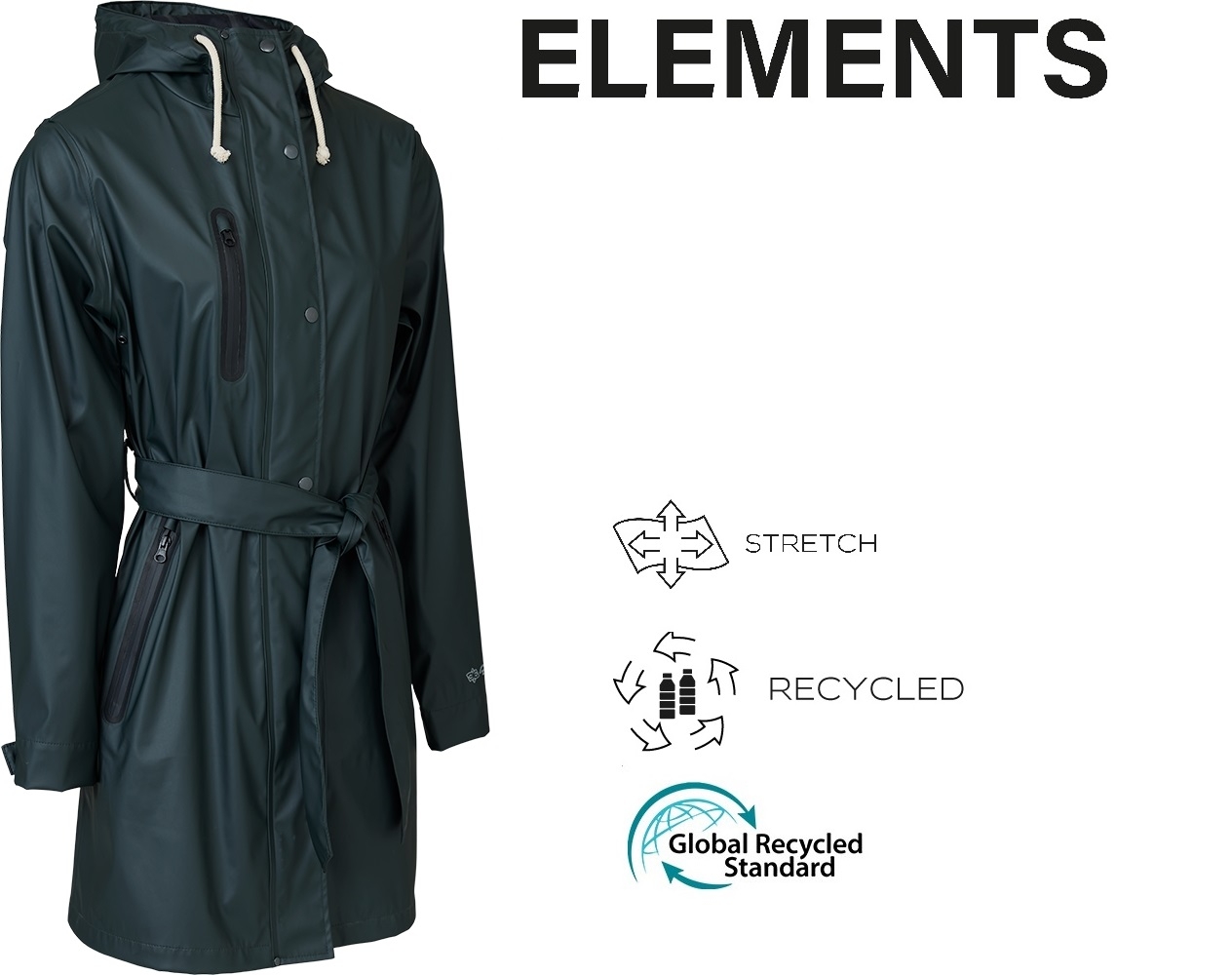 Elements Recycled Regnjakke Model Til Kvinder Mørk Grøn