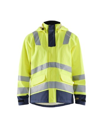 Blåklder 4313 High Vis Brandhæmmende Regnjakke Level Herre High Vis Gul Marineblå  Regntøj  Arbejdstøj  Blåklder