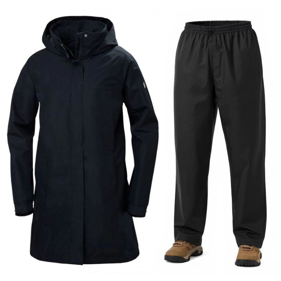 Helly Hansen Aden Long Rain Regnsæt Dame Navy Sort