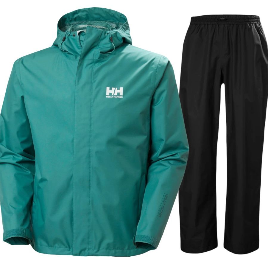 Helly Hansen Rain Seven Regnsæt Herre Grøn Sort