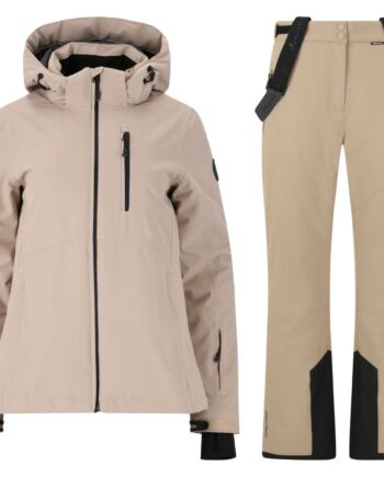 Whistler Drizzle Skijakke Skibukser Regnsæt Dame Beige